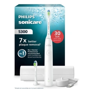 Philips Sonicare 5300 Şarjlı Diş Fırçası, 21 Gün Şarj, 7 Kat Plak Temizliği, Basınç Sensörü, 2 Mod, Seyahat Kabı, 2 Başlık, Beyaz, HX7108/03