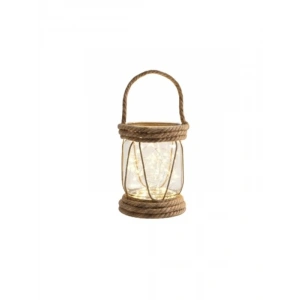 Pilli LED Işıklı 20x10 cm Rustik Cam Fener, Bahçe ve Balkon Dekorasyonu