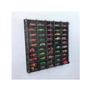 Pleksi Kapaklı 1/64 Ölçek Model Araç Rafı, Hotwheels ve Matchbox Uyumlu