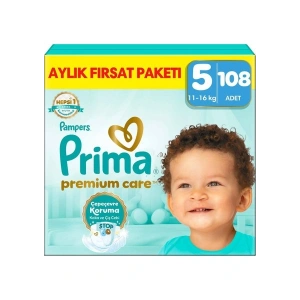 Prima PremiumCare Bebek Bezi Aylık Fırsat Paketi 5 Numara 108 Adet Bez