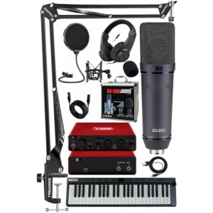 Profesyonel 4 Parça Stüdyo Ekipman Seti - Ses Kartı, Midi Klavye, Mikrofon ve Kulaklık