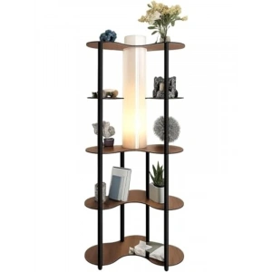 Raflı Ayaklı Lambader, Ceviz Renk, E27 LED Uyumlu