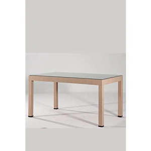 Rattan Görünümlü Camlı Masa, Bahçe Kullanımı İçin