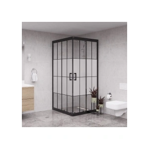 Raumark Black Quandrum 6mm Karolajlı Ortası Kumlamalı Kare Duşakabin