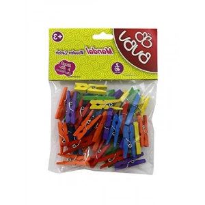 Renkli Ahşap Mandal, 3 cm, 40lı Paket