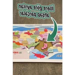 Renkli Ahşap Türkiye Haritası Yapboz - 23x45 cm Eğitici Oyun