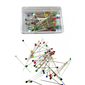 Renkli Başlıklı 50 Adet Toplu İğne, Kutulu Eşarp İğnesi