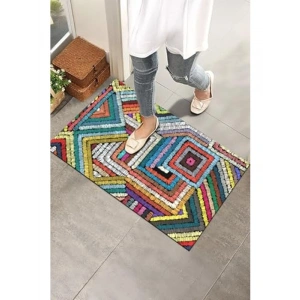 Renkli Geometrik Desenli Kapı Paspası - Modern Dış Mekan Ürünü