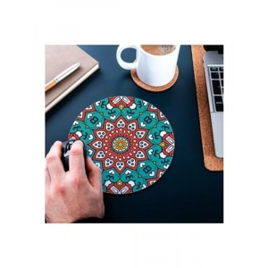 Renkli Mandala Tasarımlı Yuvarlak Mouse Pad, 20 x 20 cm