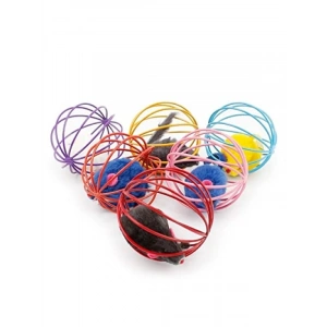 Renkli Metal Kafesli Peluş Kedi Oyuncağı - 6 cm