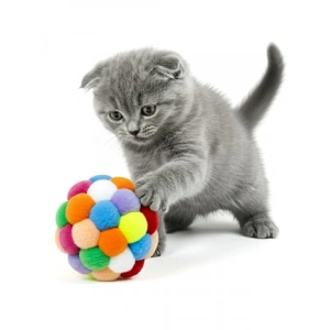 Renkli Peluş Çıngıraklı Kedi Oyuncağı, İnteraktif Top