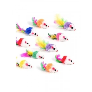 Renkli Tüylü Kedi Oyuncağı, 10.5 cm, 3 Adet Set