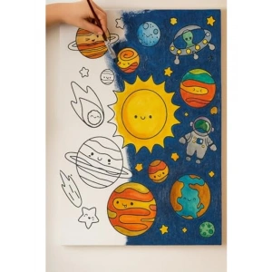 Resimli Tuval Boyama Seti, 25x35 cm, 6 Renk Akrilik Boya ile Eğlenceli