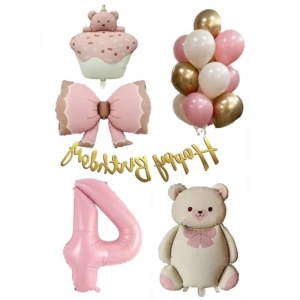 Retro Ayıcık Temalı Kız Bebek Doğum Günü Seti