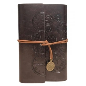 Retro Deri Kapaklı Not Defteri - Zaman Temalı Tasarım