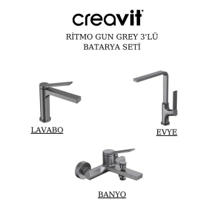 Ritmo Metalik Gri Batarya Seti 3’lü Banyo-Lavabo-Evye