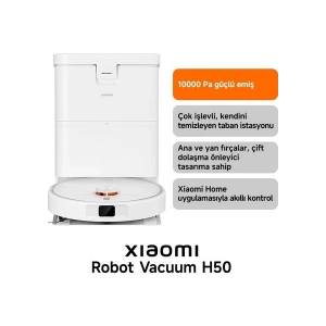 Robot Vacuum H50 Beyaz Akıllı Robot Süpürge + Paspas - 10000 Pa Emiş Gücü ( Xiaomi Tr Garantili)