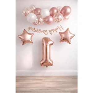 Rose Gold Konsept Doğum Günü Seti, 1 Yaş İçin Eğlenceli Tema