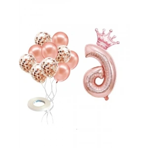 Rose Gold Rakam Folyo Balon Seti, Kral Tacı ve Konfetiler