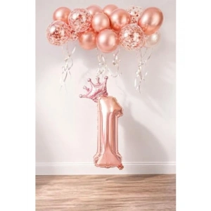 Rose Gold Rakam Folyo Balon ve Konfetili Balon Seti