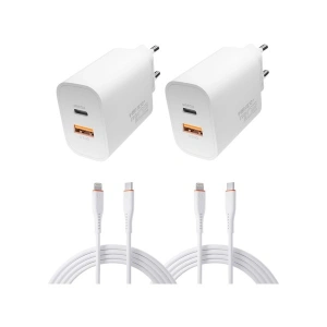 S-Link 20W Çift Portlu Usb-C + Usb-A Hızlı Şarj Cihazı + 1 Metre Type-C To iPhone Lightning Kablo (2 li Set: 2 Adaptör + 2 Kablo) | Super Hızlı Şarj iPhone 15/16/17, Android, Ipad, Tablet Uyumlu