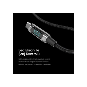 S-Link Armor Led Uc-066 66W 1 Metre Usb To Type-C Pd Örgülü Led Başlıklı Siyah Hızlı Şarj Kablosu