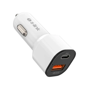 S-Link SL-EC38PD Typec To Typec Kablolu 38W Pd + USB Qc3.0 Beyaz Araç Şarj Cihazı