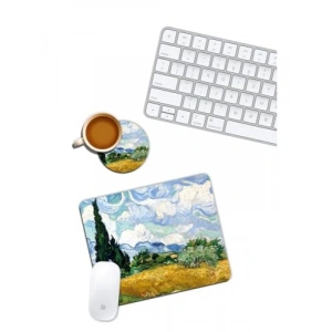 Sanat Temalı Servi Ağacı Mouse Pad ve Bardak Altlığı Seti