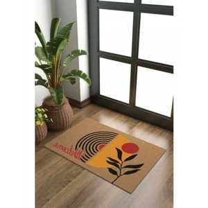 Sarı Desenli 40 x 60 cm Kapı Önü Halısı, Welcome Temalı