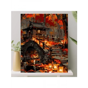 Sayılarla Boyama Tuval Seti - 40x50 cm Renkli Taş Ev