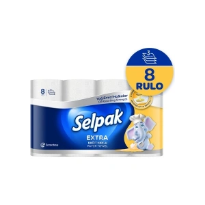 Selpak® Extra Yağ Emici 8li Rulo Kağıt Havlu 3 Katlı Kokusuz Mutfak ve Temizlik Kullanımı İçin
