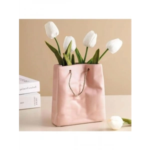 Seramik Çanta Şeklinde Dekoratif Vazo (Pembe)