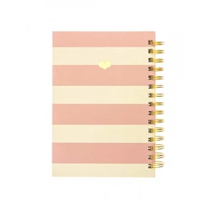 Sert Spiralli Günlük Defter, Altın Kalp Tasarım, 160 Sayfa