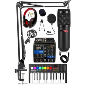 Ses Kartlı Mikser, Midi Klavye ve BM800 Mikrofon ile Stüdyo Ekipmanları Seti