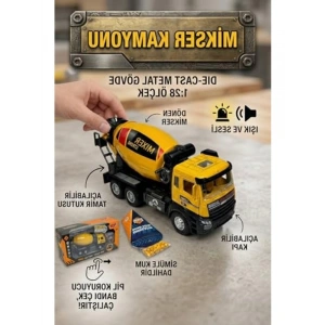Sesli ve Işıklı 1:28 Ölçekli Metal Mikser Kamyonu, Simüle Kum Hediyeli