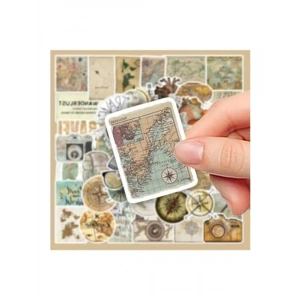 Seyahat Sticker Seti, 50li Vintage Harita Temalı
