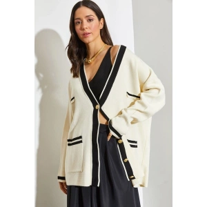 Shade Kadın Çift Cepli Çizgili Düğmeli Oversize Hırka