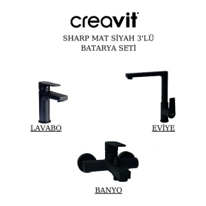 Sharp Mat Siyah Batarya Seti 3’lü Banyo-Lavabo-Evye