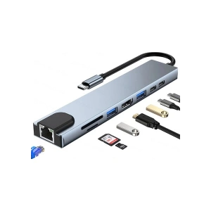 Shaza 8in1 USB Type-C Hub Port Adaptör HDMI USB Ethernet Pd Girişli
