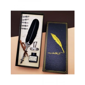 Şık Dekoratif Divit Hokka Kalem Seti Siyah