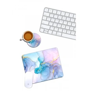 Şık Mermer Desenli Mouse Pad ve Bardak Altlığı Seti