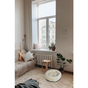 Simit Şeklinde Kedi ve Köpek Yatağı, Beyaz, 80x80 cm