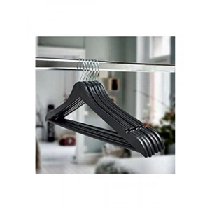 Siyah Ahşap Görünümlü Elbise Askısı, 6 Adet Set