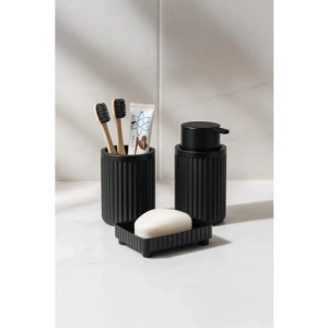 Siyah Banyo Seti - 3 Parça Oval Akrilik Takım