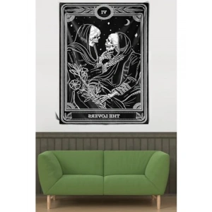 Siyah-Beyaz Kadife Kumaş Duvar Halısı - 70 x 100 cm