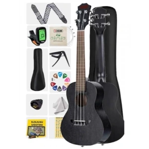 Siyah Concert Ukulele - Tuner, Askı ve Çanta ile
