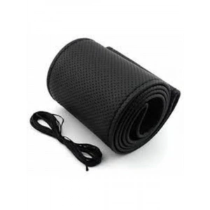 Siyah Deri Direksiyon Kılıfı, Dikişli, Universal Boyut