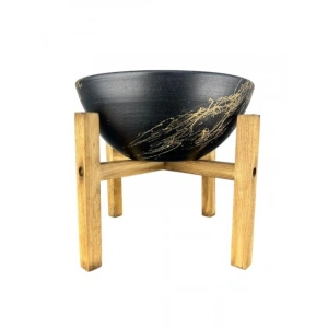 Siyah Gold Mermer Efektli 4 Ayaklı Toprak Saksı - 20 cm Çap