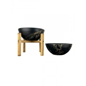 Siyah Gold Mermer Efektli Toprak Saksı İkili Set - 20 cm Çap