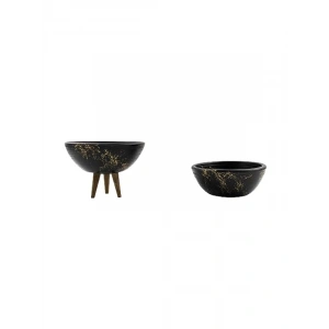 Siyah Granit Efektli 3 Ayaklı Toprak Saksı İkili Set - 20 cm Çap
